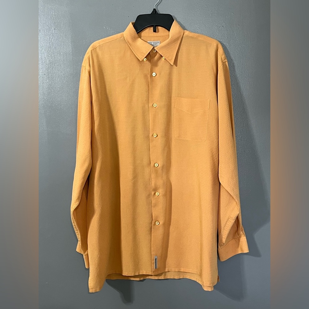 Ted Baker mustard color yellow with blue strip men’s shirt. 4.